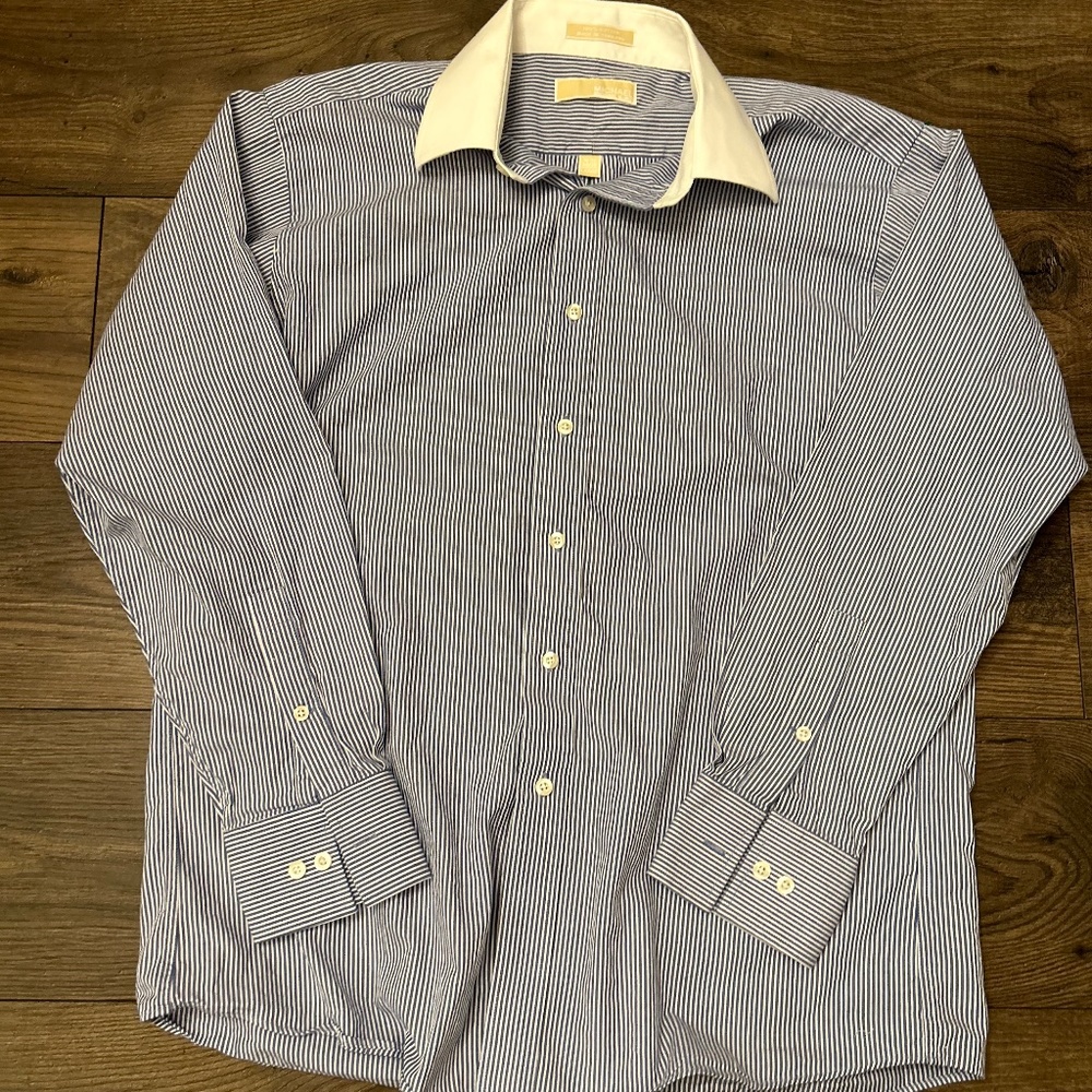 Mens Michael Kors Button Down Dress Shirt SZ 16 1/2 34/35 Blue White